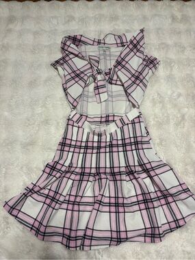 Almost Famous Pink Plaid Tie-Front Skater Dress
